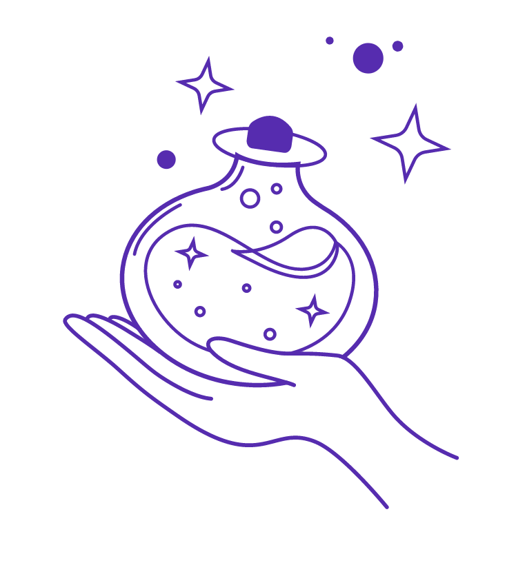 grafica-fiala-magica-su-mano-energia-creativa-femminile-simonamotta Mano che sostiene una fiala magica con stelle, simbolo di energia creativa