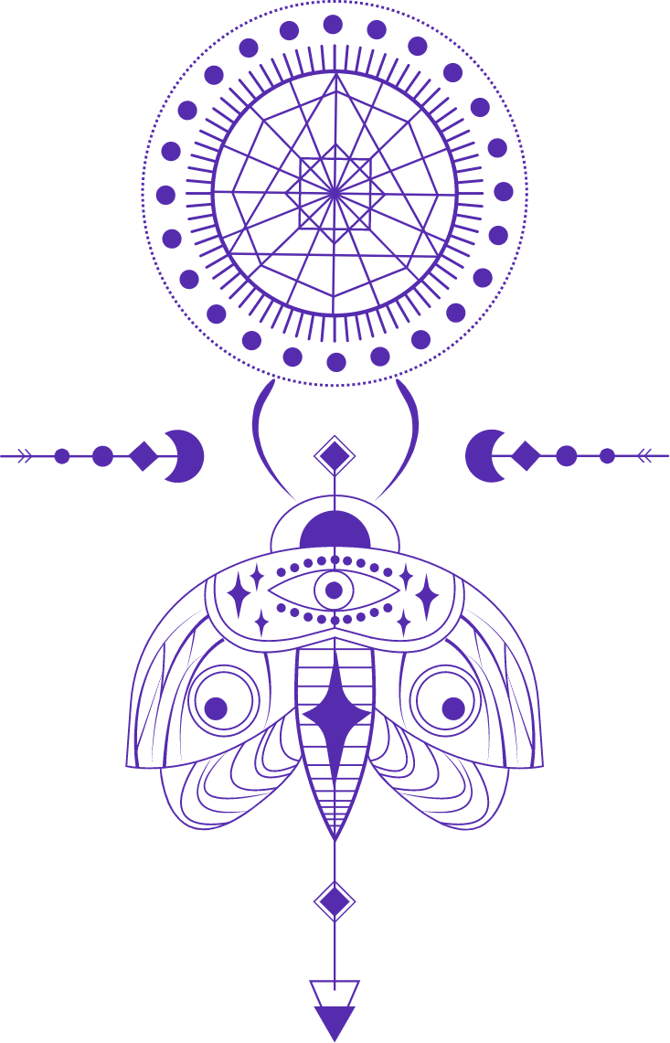 grafica-sacra-falena-con-mandala-e-simboli-trasformazione-simonamotta Mandala con falena e simboli spirituali per la visione interiore